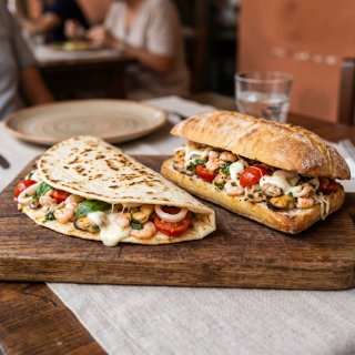 frutti di mare, mozzarella, pomodorini
