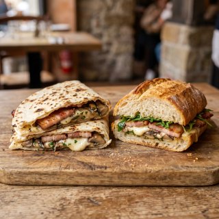 pancetta, squaquerone, funghi
