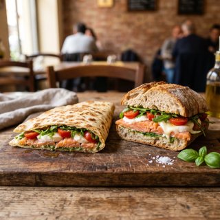 salmone, mozzarella, pomodorini, rucola